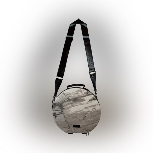 CALPAK Round Marble Hat Box Travel Case w/ Strap - Rare & Stylish - Picture 14 of 14